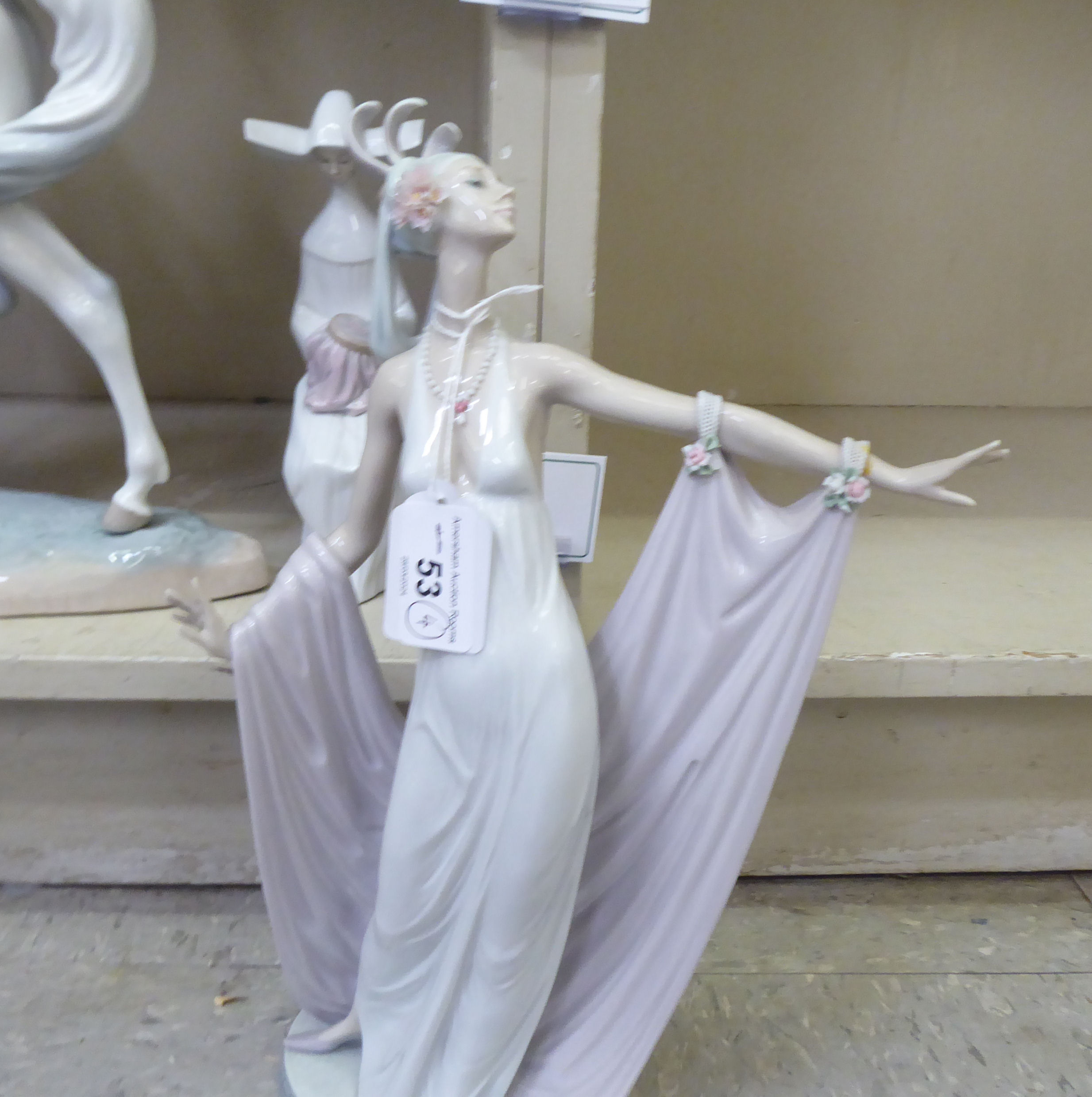 Four Lladro porcelain figures: to include a lady in an elegant gown  14"h - Image 2 of 4