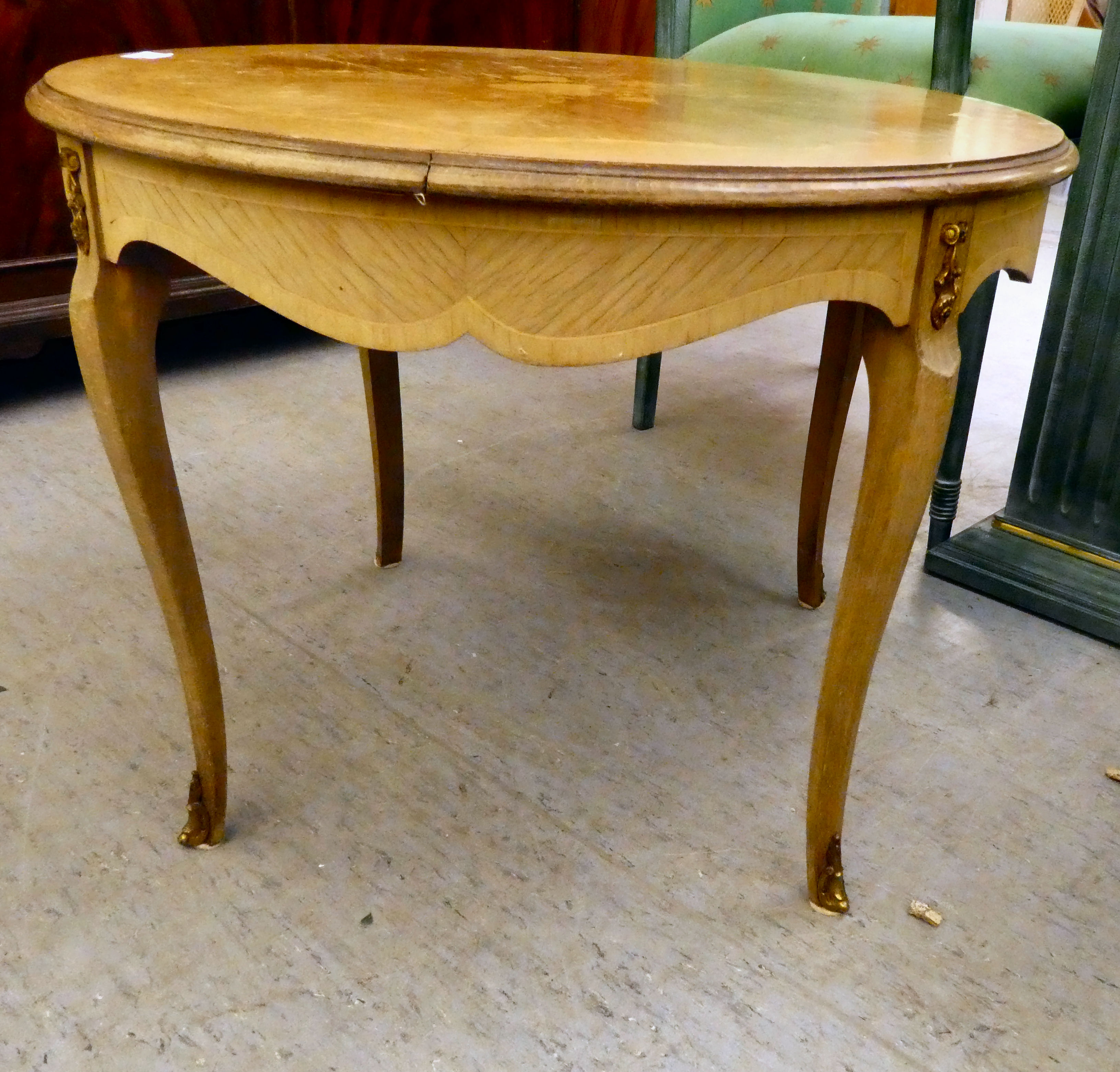 A modern Louis XV design marquetry inlaid kingwood occasional table, raised on cabriole legs  19"