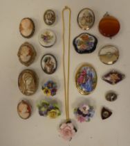 Brooches, mainly porcelain and enamelled: to include cameos