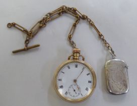 A mixed lot: to include a gold plated pocket watch, the movement faced by a Roman dial