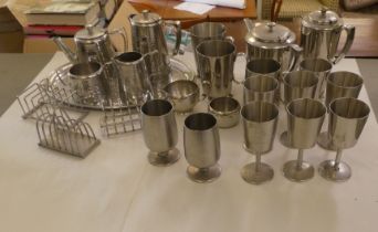 Old Hall stainless steel: to include toastracks; teapots; and hot water pots