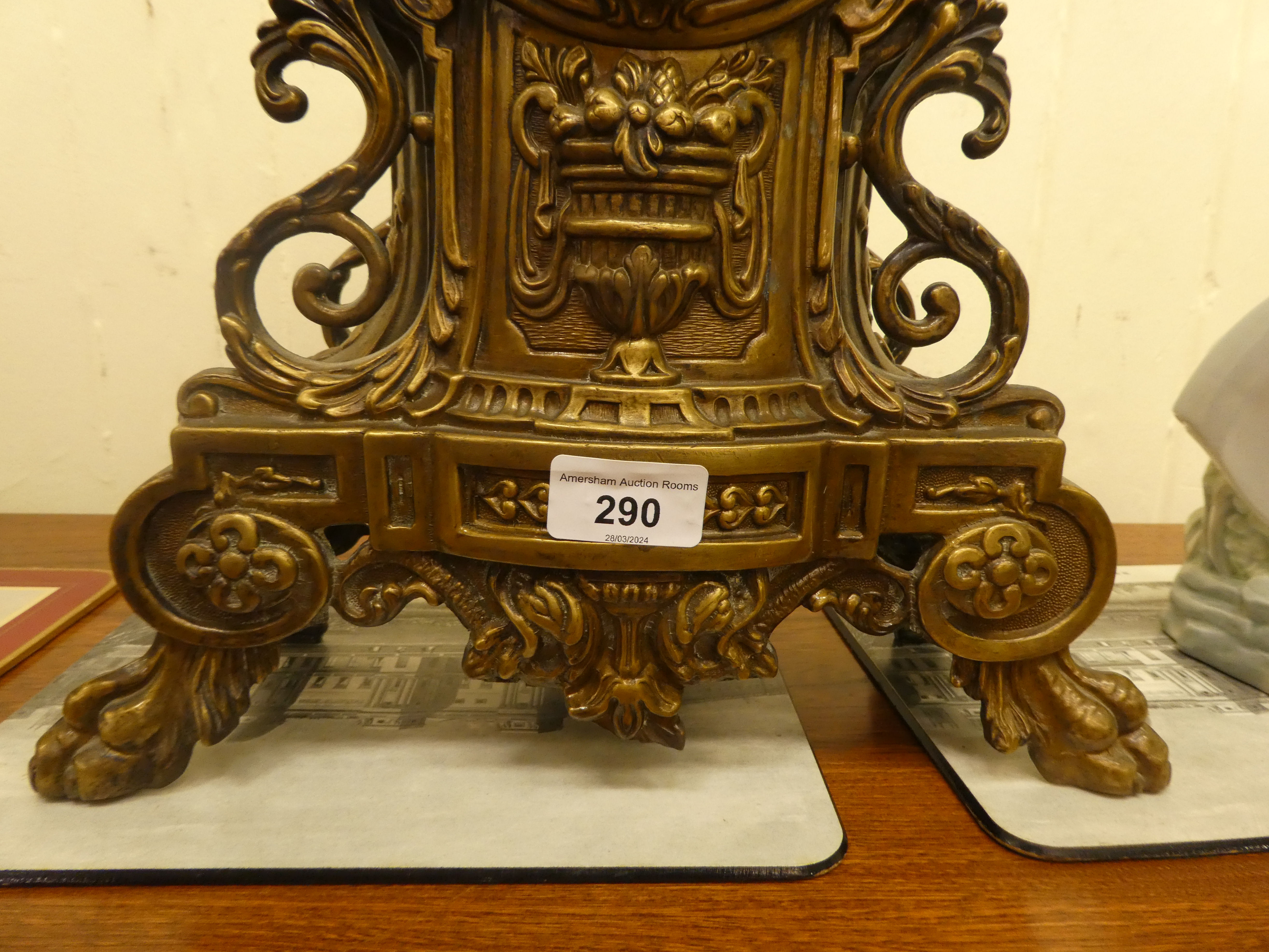 A modern Victorian design, gilt metal cased mantel clock of ornate architectural design, faced by - Image 2 of 5