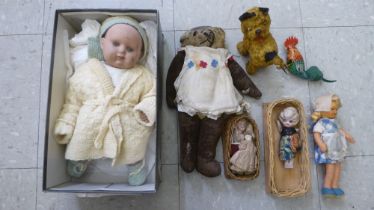 Toys, dolls and Teddy bears: to include a clockwork dog  4"h