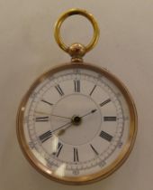 A late Victorian pocket watch with a 9ct gold outer case, faced by an enamelled Roman dial