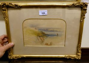 An early 20thC seascape - 'Plymouth Sands'  watercolour  6" x 8"  framed