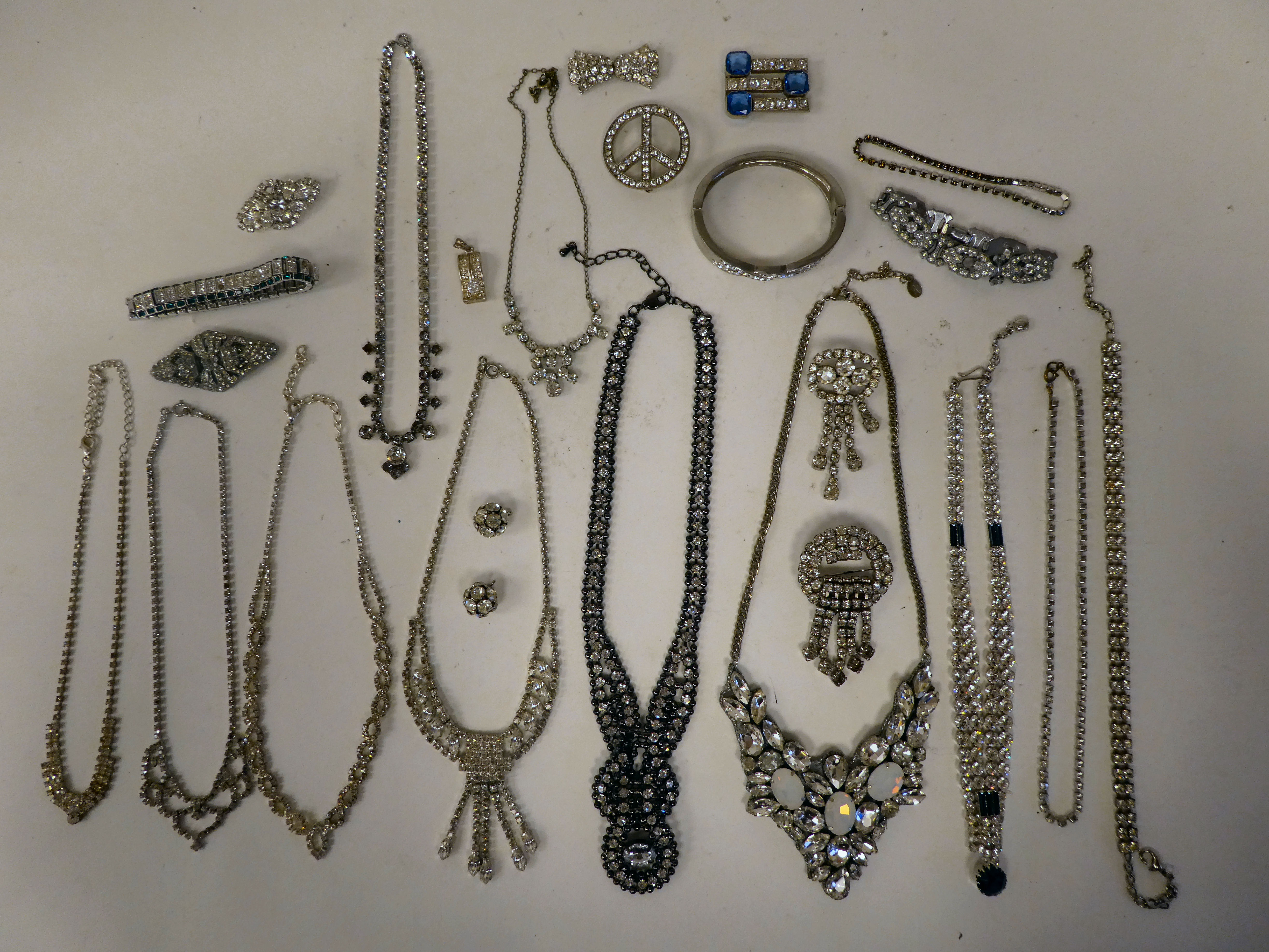 Costume jewellery, mostly paste set: to include bracelets; necklets; and earrings