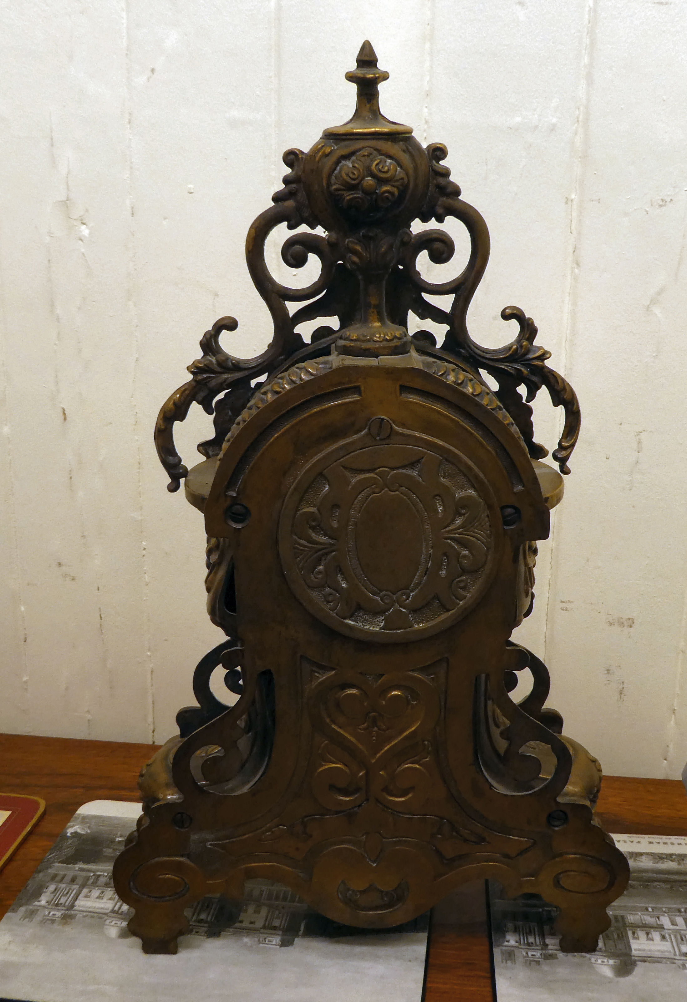 A modern Victorian design, gilt metal cased mantel clock of ornate architectural design, faced by - Image 4 of 5