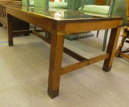 A modern mahogany finished coffee table, the glass top decorated with a map of America  19"h  40"w