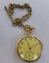 A 1920s/1930s gold plated pocket watch, the movement faced by an Arabic dial; and a gold plated