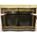 A 19thC black lacquered and gilded metal, serpentine front desktop humidor, finely decorated with