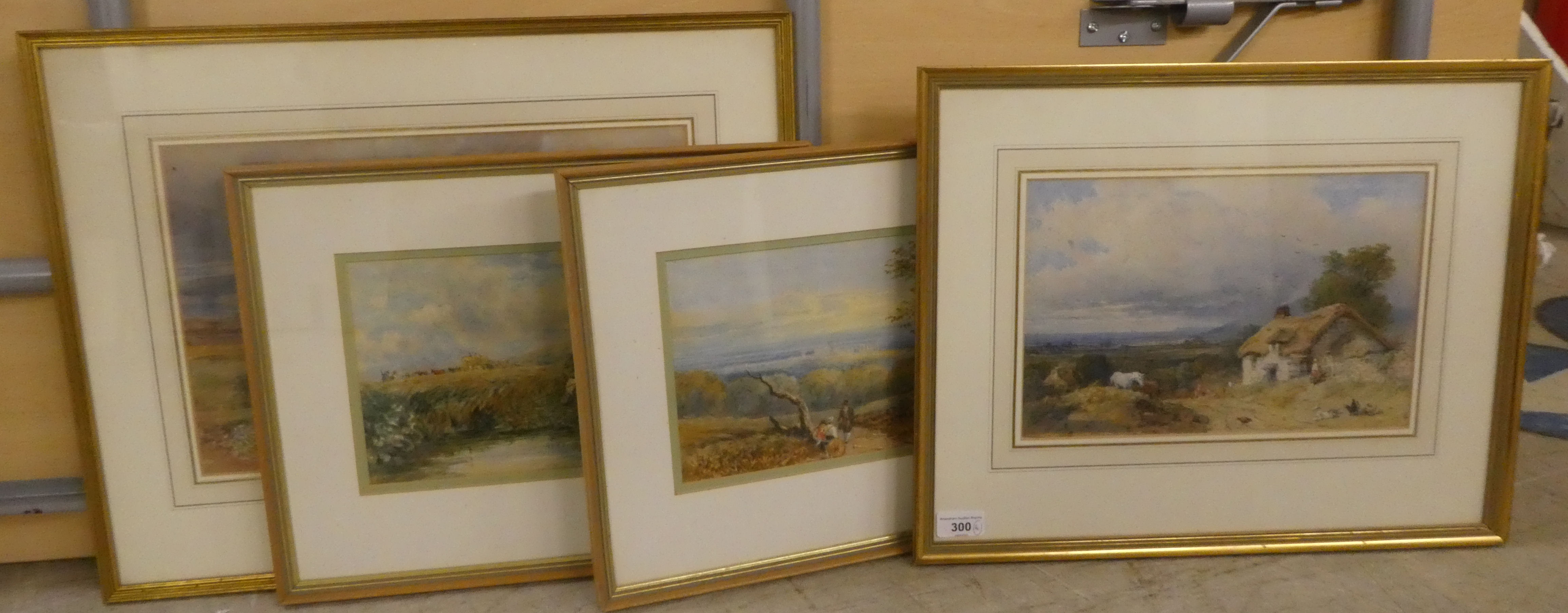 Four framed watercolours: to include E.Duncan - a hillside view  bears a signature & dated 1859