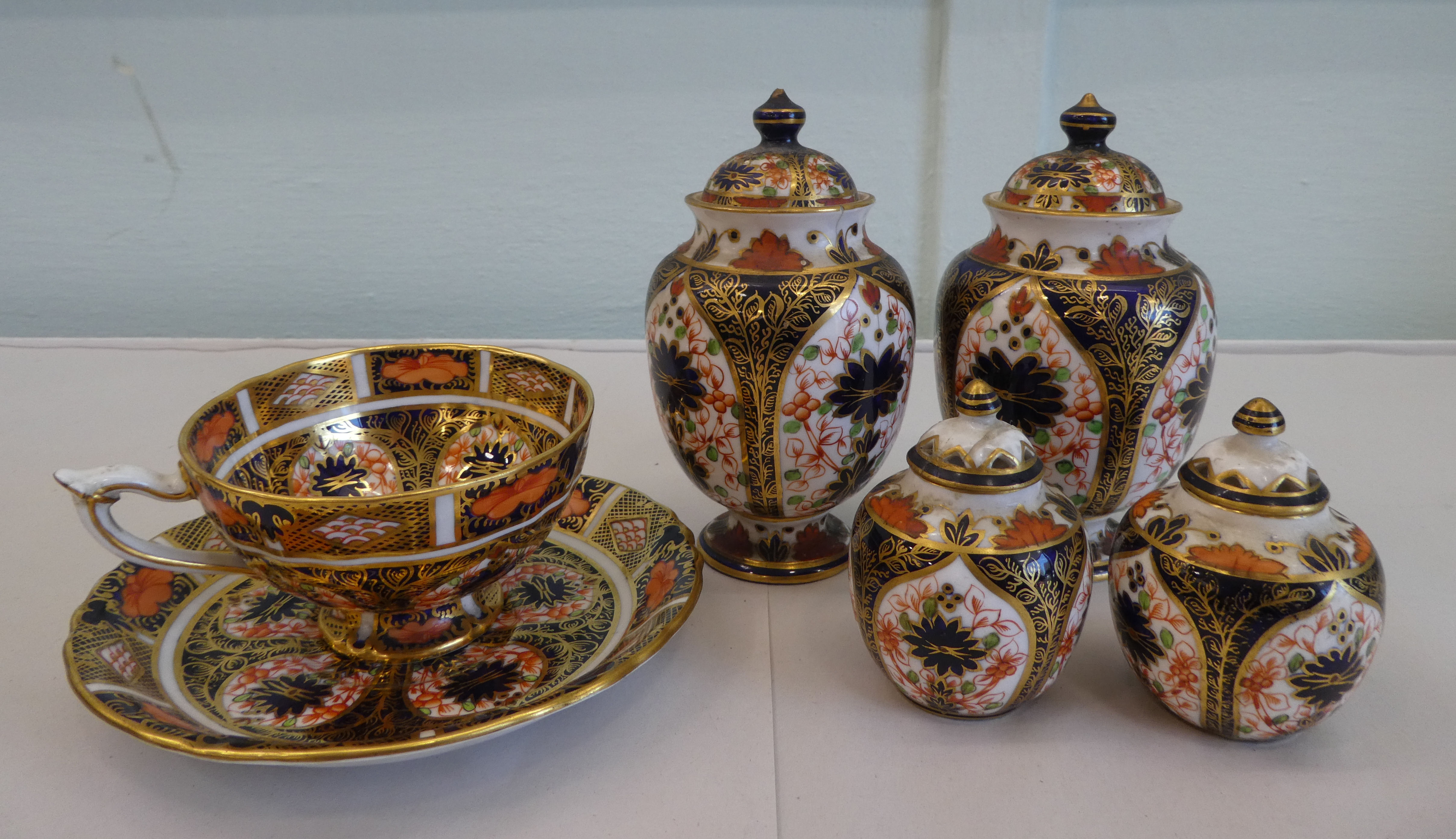 Royal Crown Derby china collectables: to include a cup and saucer, decorated in the Imari palette