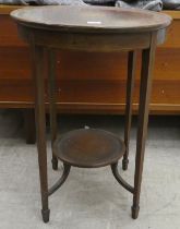 An Edwardian string inlaid mahogany and foliage marquetry centre table, raised on square, tapered