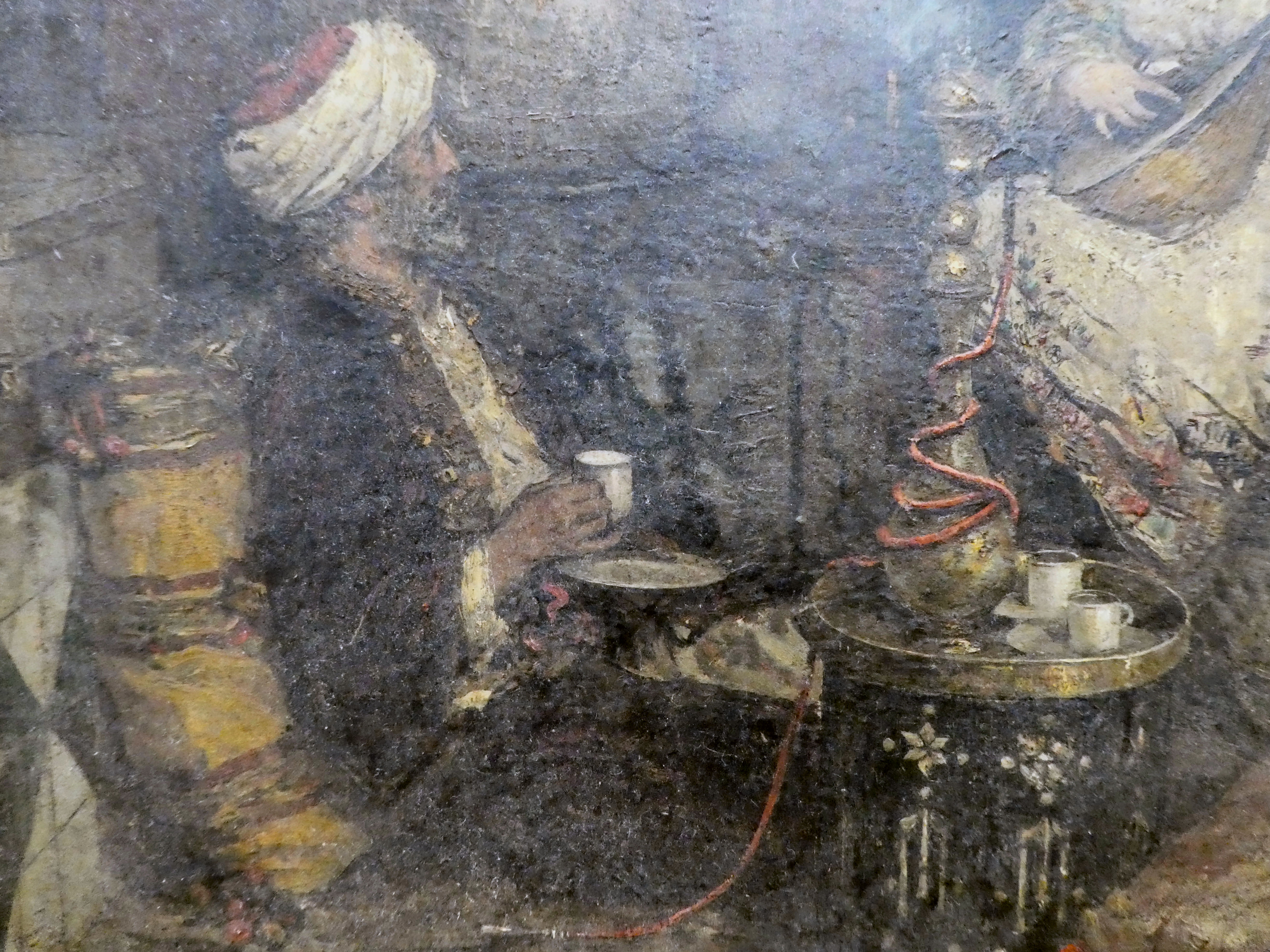 Late 19th/early 20thC School - an interior scene, depicting musicians  oil on board  bears an - Bild 2 aus 5