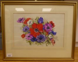 Catherine Waterman - 'Anemone Coronaria de Caen'  watercolour  bears a signature  9" x 13"  framed