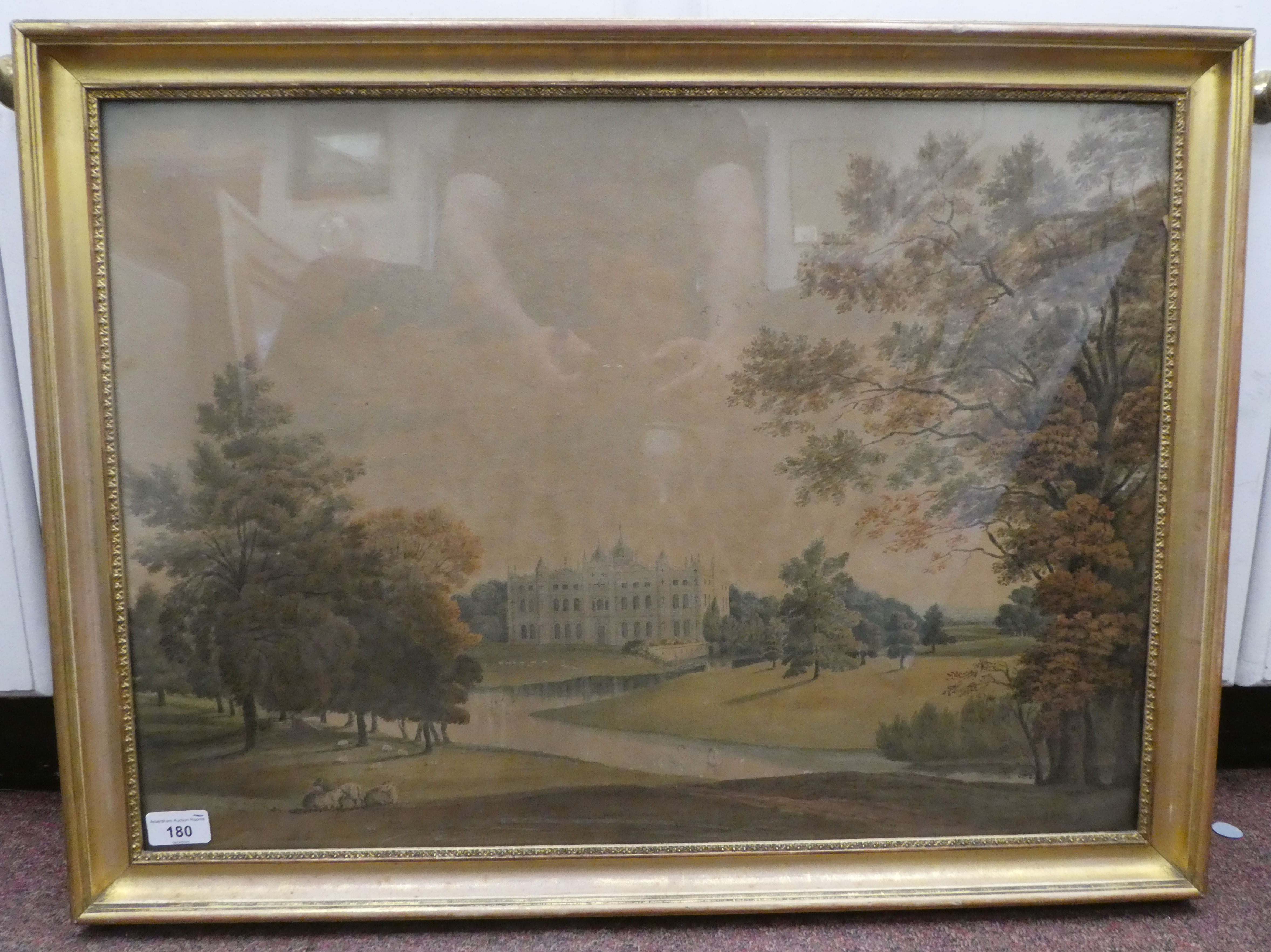 19thC British School - a view of Tong Castle, Shropshire in 1815  watercolour  label verso  18" x