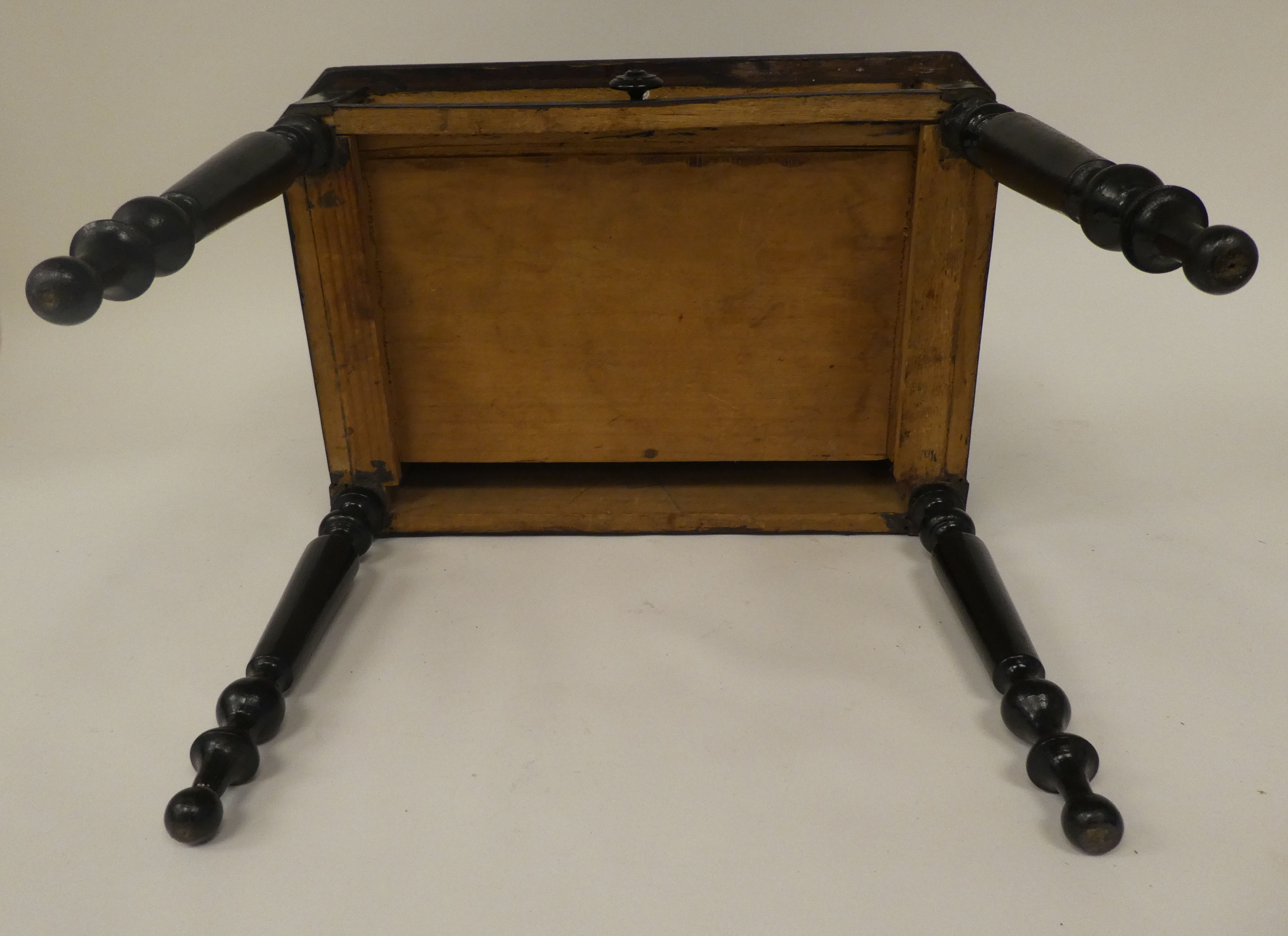 A late 19thC ebonised pine apprentice piece, bonheur du jour with a drawer fitted superstructure, - Image 7 of 7