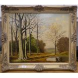 David Mead - a woodland landscape  oil on board  bears a signature  19" x 23"  framed