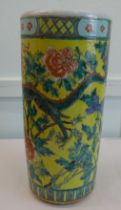 A modern Chinese porcelain cylindrical stickstand, decorated with dragons and flora  18"h