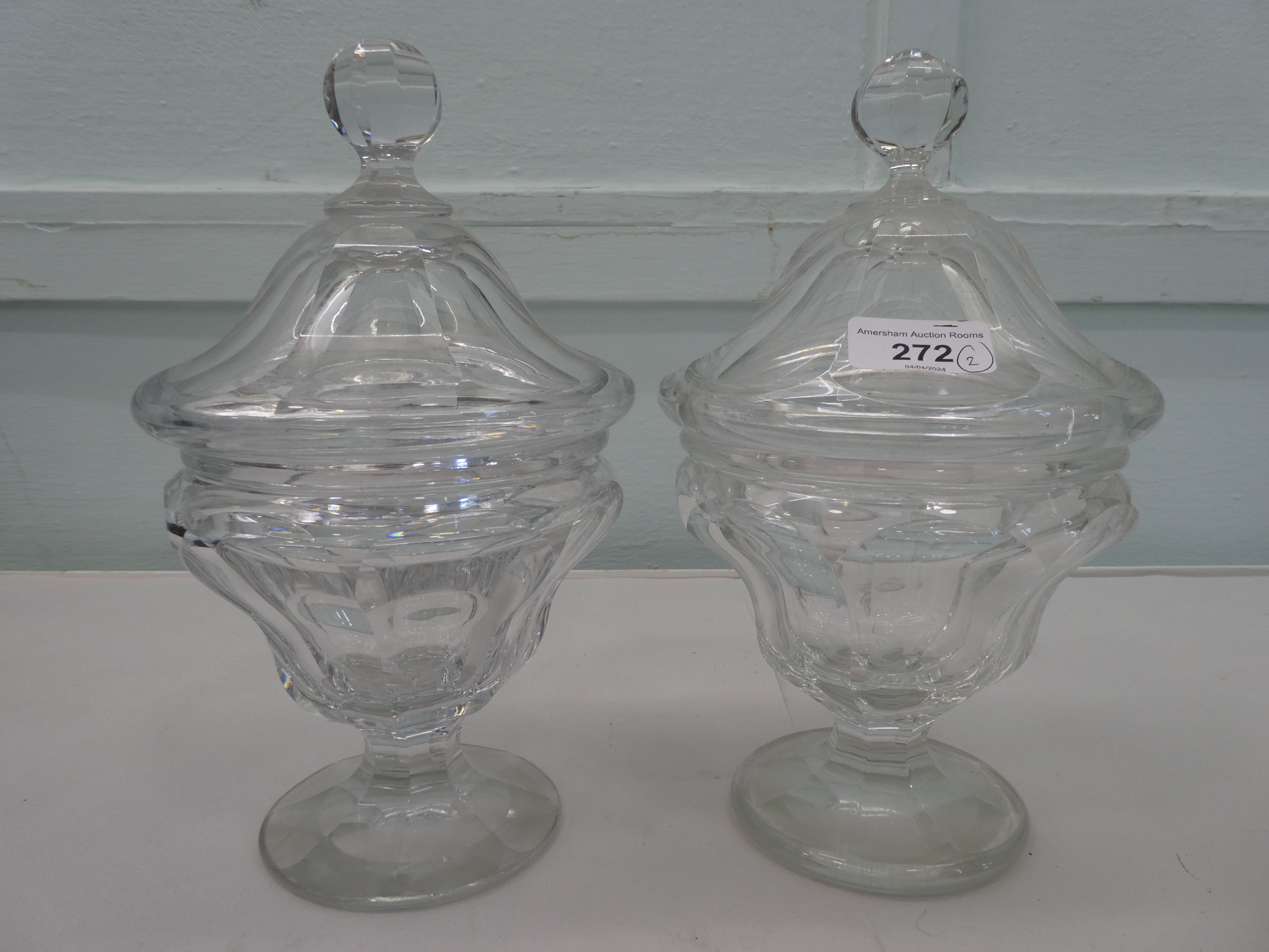 A pair of Thomas Webb crystal pedestal, lidded sweet jars  10"h - Image 2 of 2