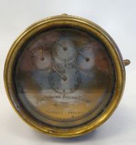 An early 20thC Hately's Turner's Patent No.14307/07 brass cased 'The Homing Pigeon' clock of drum