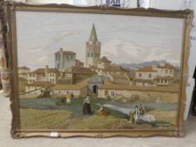 A 20thC tapestry landscape, Funchal, Madeira  28" x 40"  framed