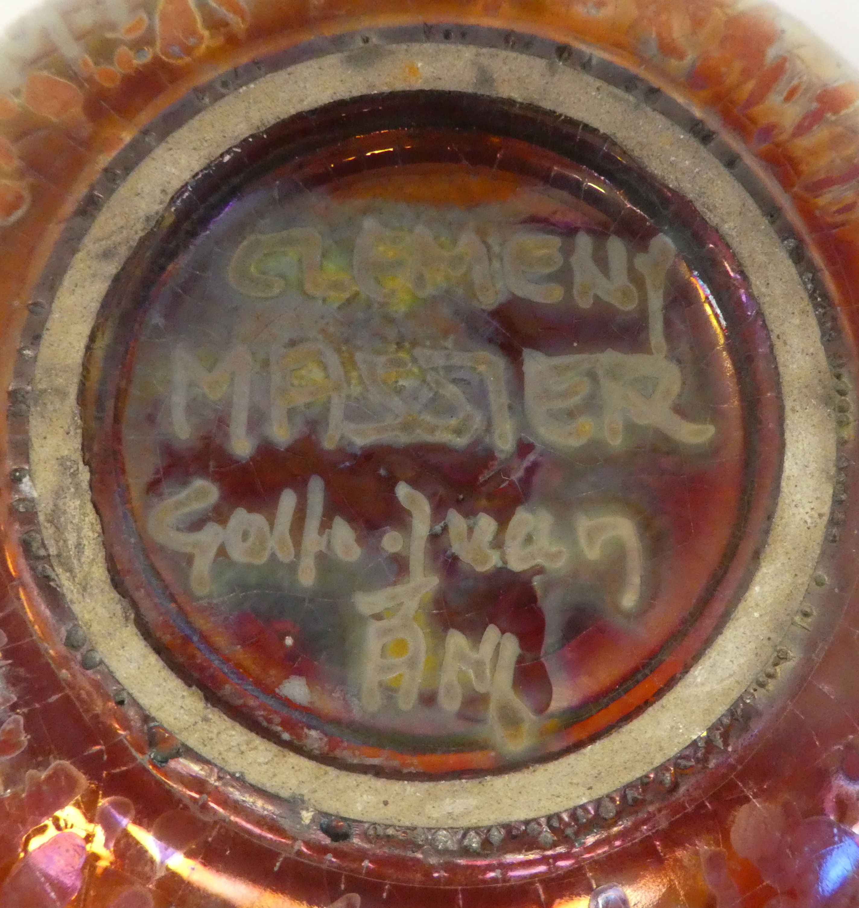 A Clemont Masier Art glass bowl of bulbous form with an inverted rim, decorated with scrolled and - Image 6 of 6