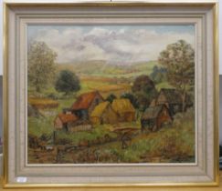 Stanley Gimm - a Sussex landscape  oil on board  bears a signature  24" x 29"  framed