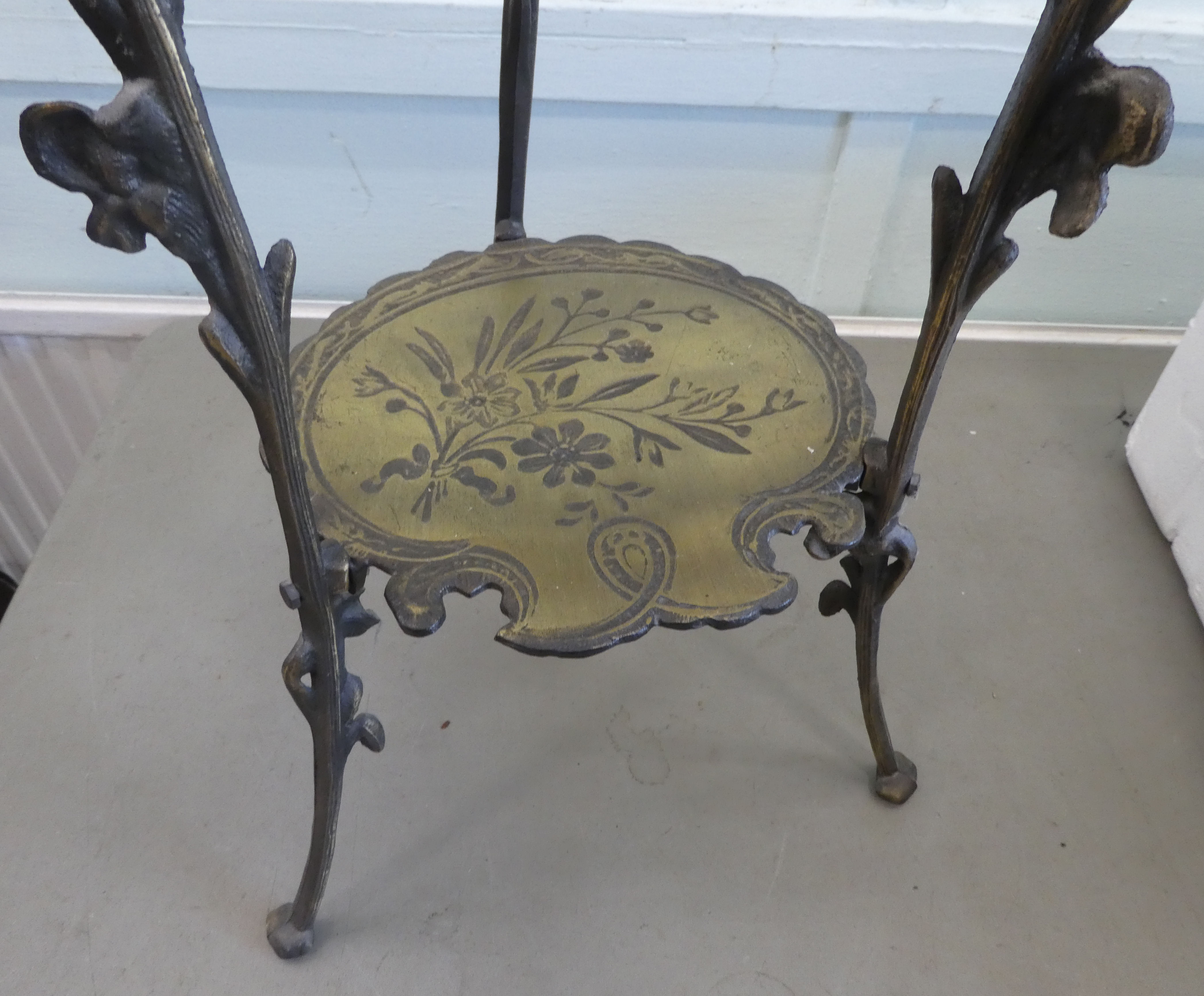 A modern cast iron and brass, two-tier cakestand  27"h - Image 3 of 4