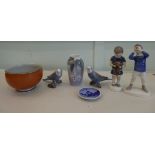 Royal Copenhagen and B&G porcelain collectables: to include two juvenile figures  6" & 7"h