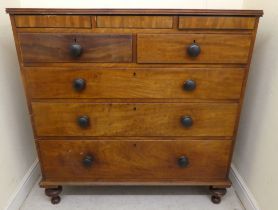 An early/mid 19thC mahogany five drawer dressing chest, raised on turned feet  46"h  45"w