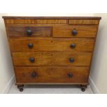 An early/mid 19thC mahogany five drawer dressing chest, raised on turned feet  46"h  45"w