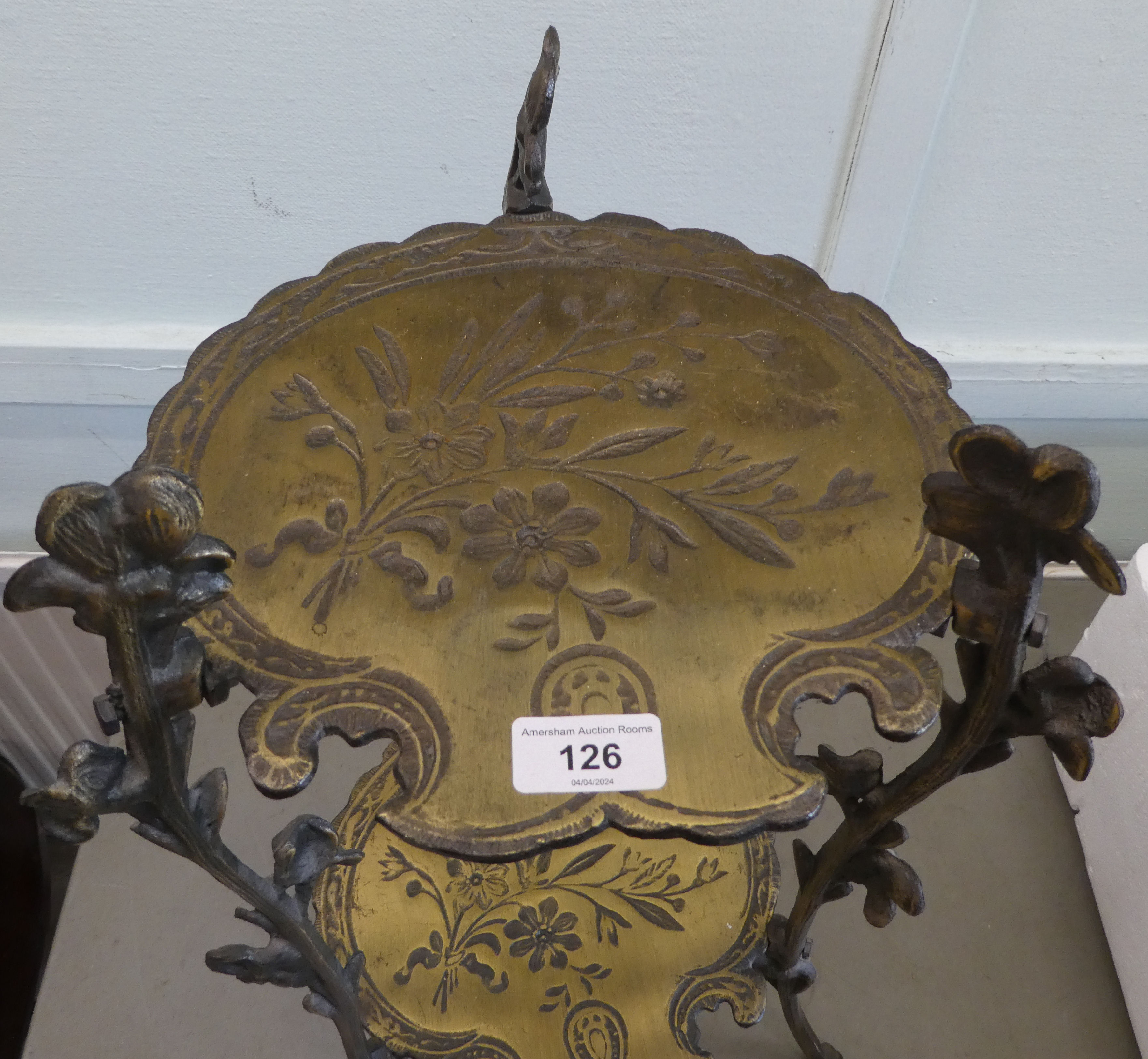 A modern cast iron and brass, two-tier cakestand  27"h - Image 2 of 4