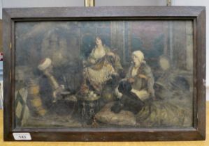 Late 19th/early 20thC School - an interior scene, depicting musicians  oil on board  bears an