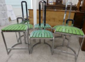 In the manner of Allmilmo - A set of six modern chromium plated framed chairs with four green