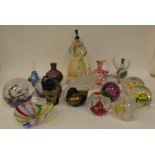 Glass paperweights and other ornaments with examples by Selkirk and Caithness  various sizes and
