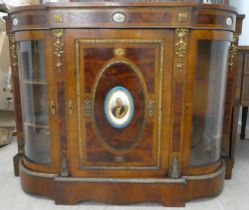 A mid Victorian string inlaid burr walnut and quarter veneered credenza, the bow and breakfront