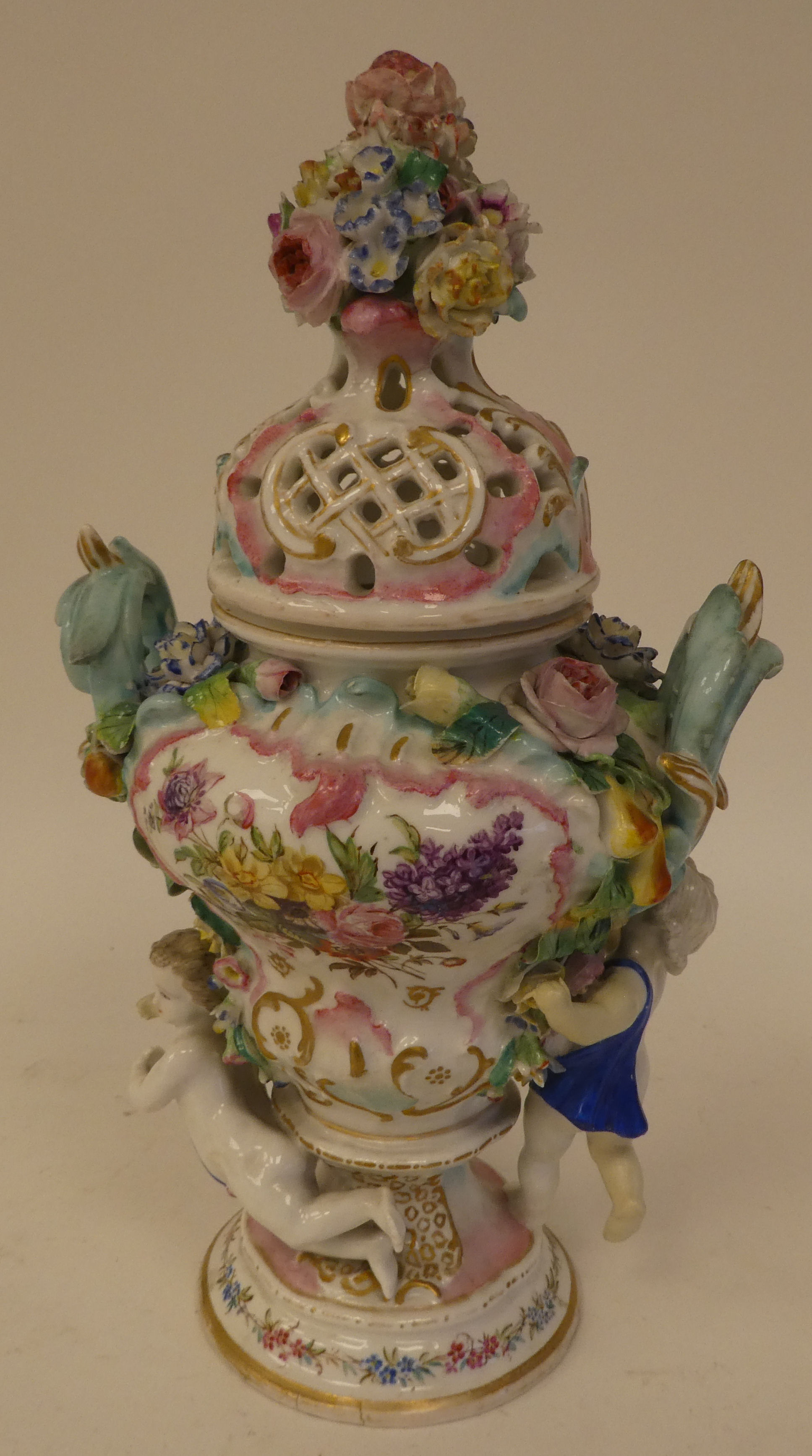 A pair of 20thC Continental porcelain figures, a boy and girl with a basket of flowers  5"h; and a - Image 3 of 4