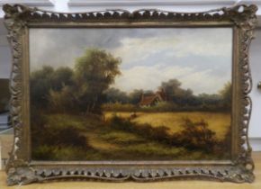 R Perry - a cottage in a landscape  oil on canvas  bears a signature  15" x 24"  framed