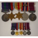 Five World War II British medals, on ribbons, comprising The Africa Star; The 1939/45 Star; For Long