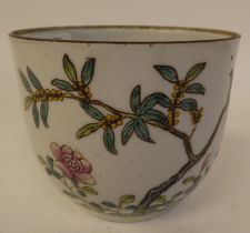 A 19thC Chinese porcelain cache pot, decorated with a lone bird on a flowering branch  3.5"h  4.25"