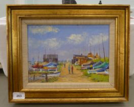 Jack Savage - a harbour scene  oil on board  bears a signature  7.5" x 10.5"  framed