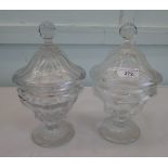 A pair of Thomas Webb crystal pedestal, lidded sweet jars  10"h