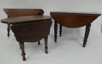 Three late 19thC mahogany apprentice pieces, each a similarly styled Pembroke table, on turned