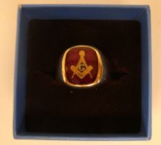 A gold coloured metal Masonic signet ring