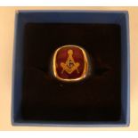 A gold coloured metal Masonic signet ring