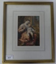 Early 20thC European School - a mother and child  watercolour  6.5" x 5"  framed