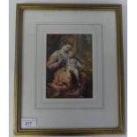 Early 20thC European School - a mother and child  watercolour  6.5" x 5"  framed