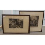 Two 19thC monochrome etchings  prints  7" x 12"  framed