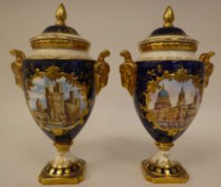 A pair of Coalport china pedestal vases and covers, celebrating the marriage of Charles and Diana in